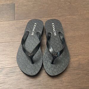 Coach Abbigail Black Logo Flip Flops